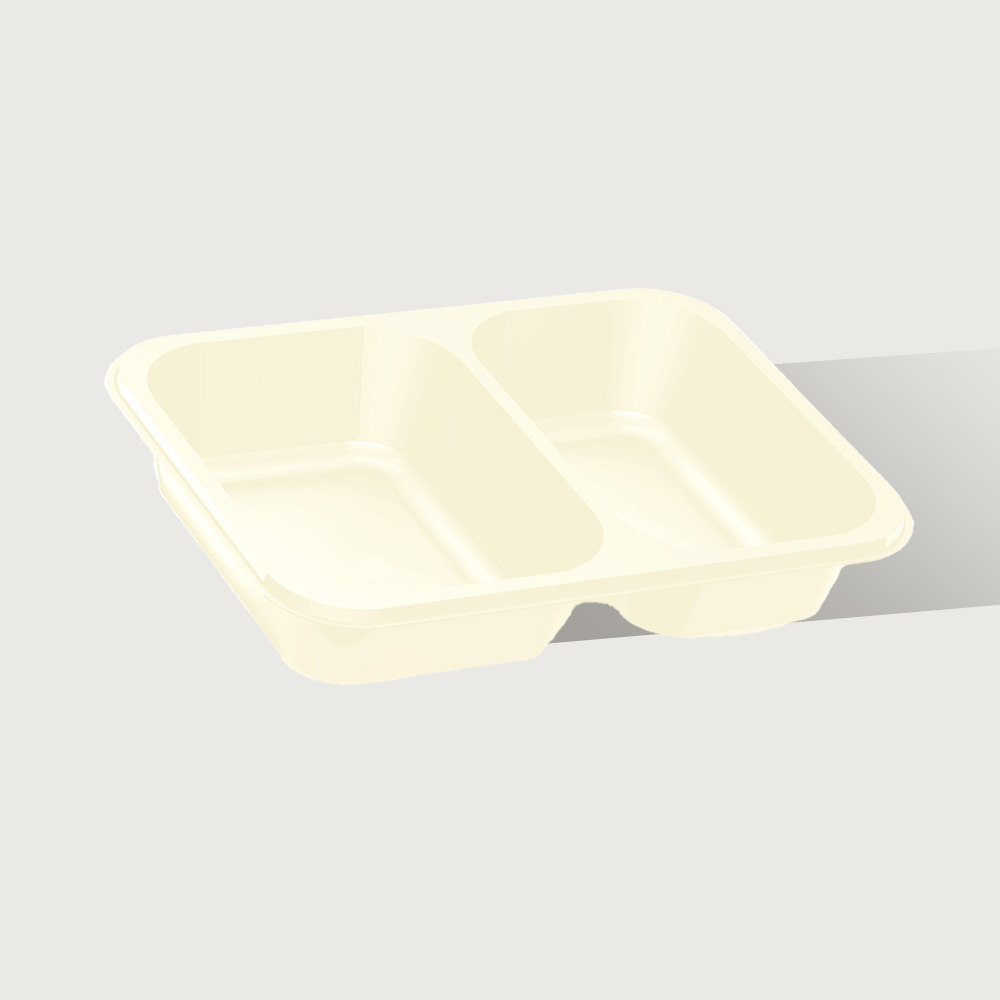 225x175x43mm (2-Compartment) Ovenable Transparent CPET Tray
