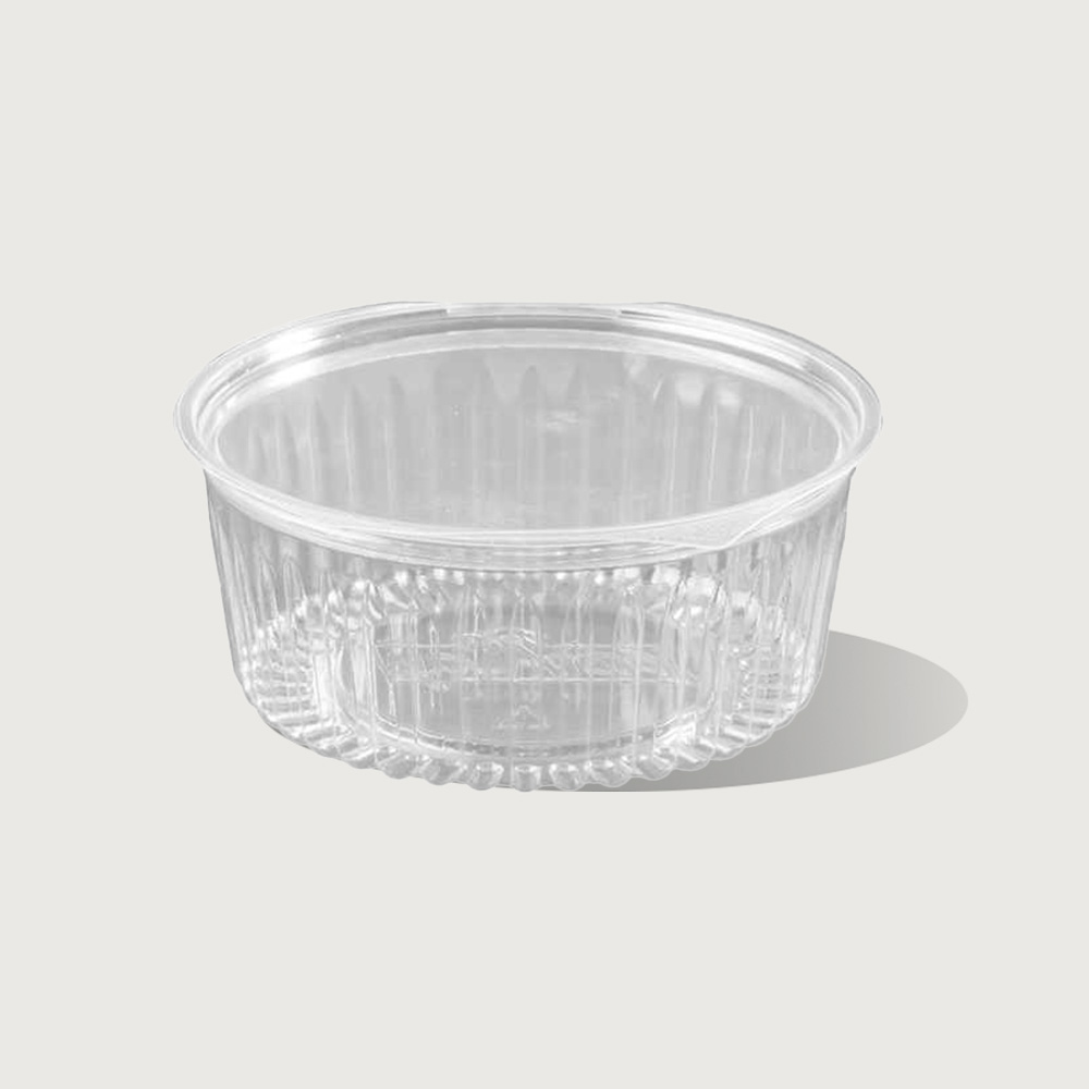 48oz Flat Round Hinged Lid PET ShoBowl Container