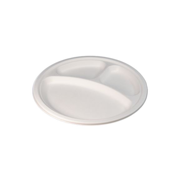 Plate 10" (3 Compartment) White EcoCane Bagasse