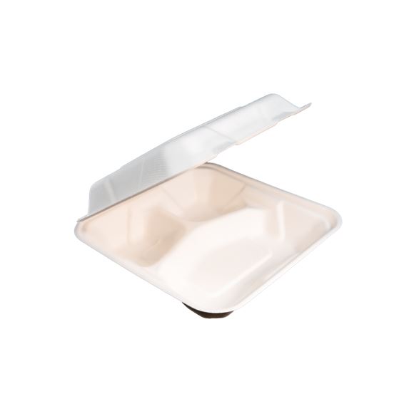 Meal Clamshell (3 Compartment) White EcoCane Bagasse