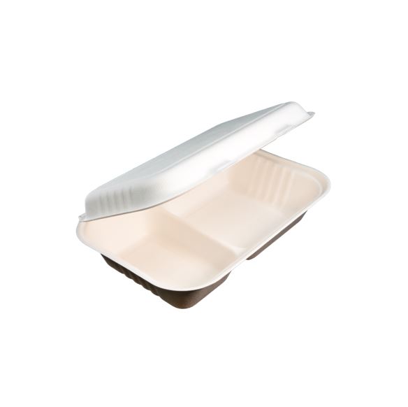 Snack Clamshell (2 Compartment) White EcoCane Bagasse